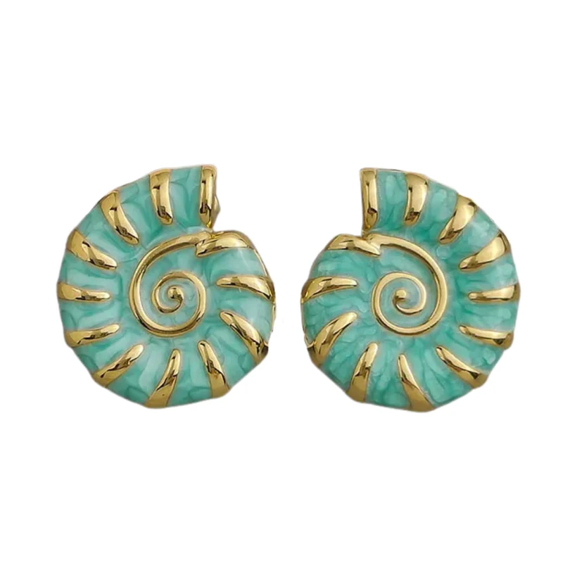 Boucles d'Oreilles Coquillage Or et Turquoises
