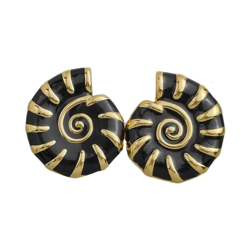 Boucles d'Oreilles Coquillage Or et Noires