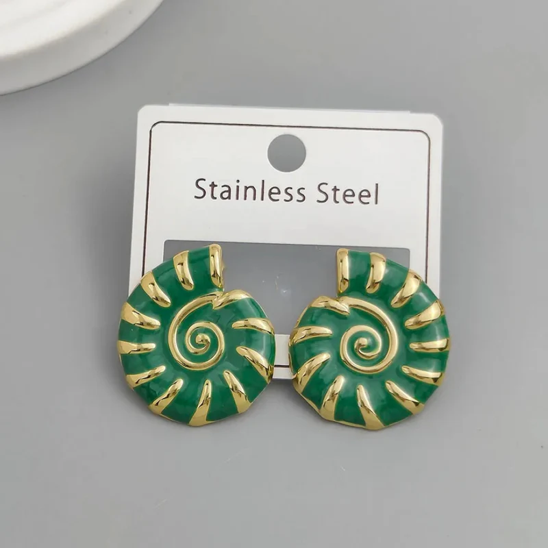 Boucles d'Oreilles Coquillage Or et Vertes