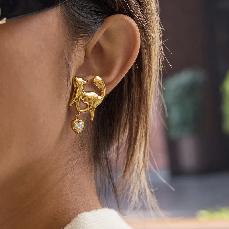 Boucles d'Oreilles Chat Amour