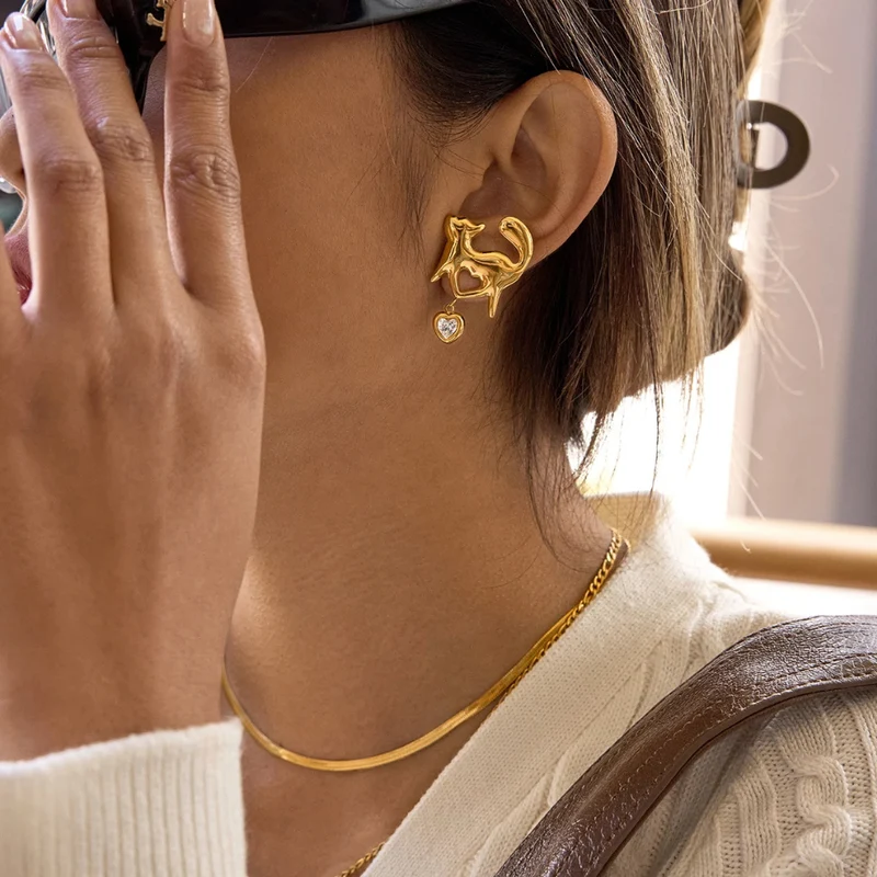 Boucles d'Oreilles Chat Amour