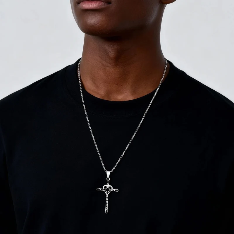 Collier pendentif Croix Acier Homme