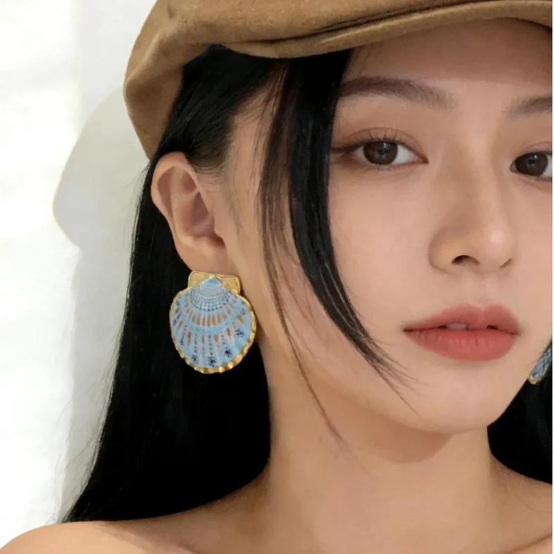 Boucles d'Oreilles Coquillage Bleus