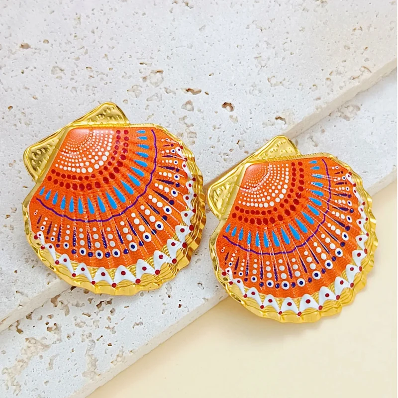 Boucles d'Oreilles Coquillage Oranges