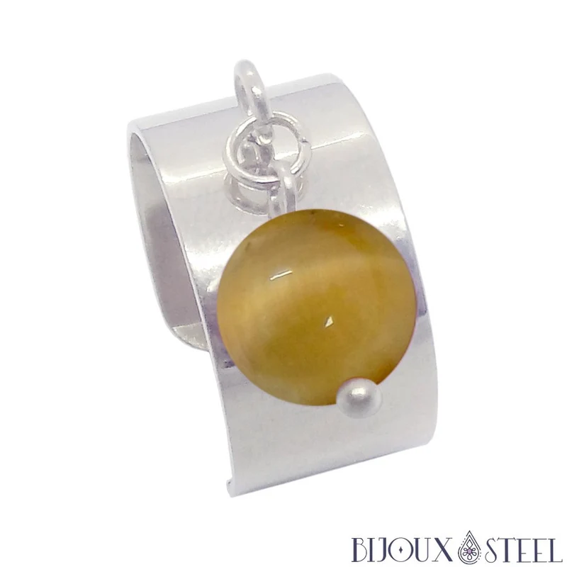Bague large ajustable à perle d'oeil de tigre caramel