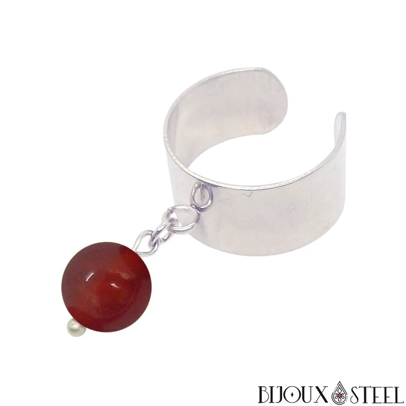 Bague large ajustable à perle de cornaline