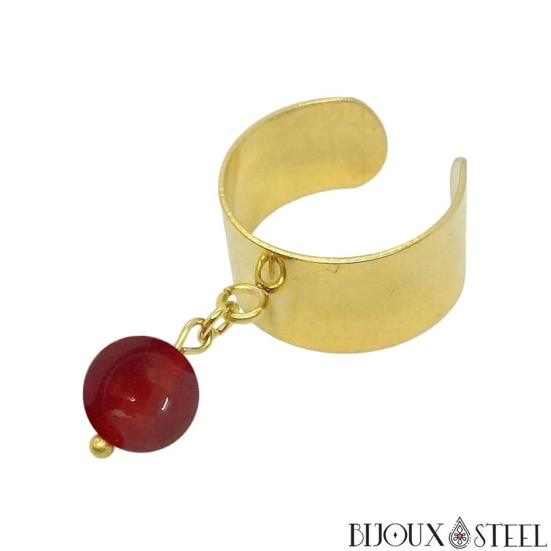 Bague large ajustable à perle de cornaline