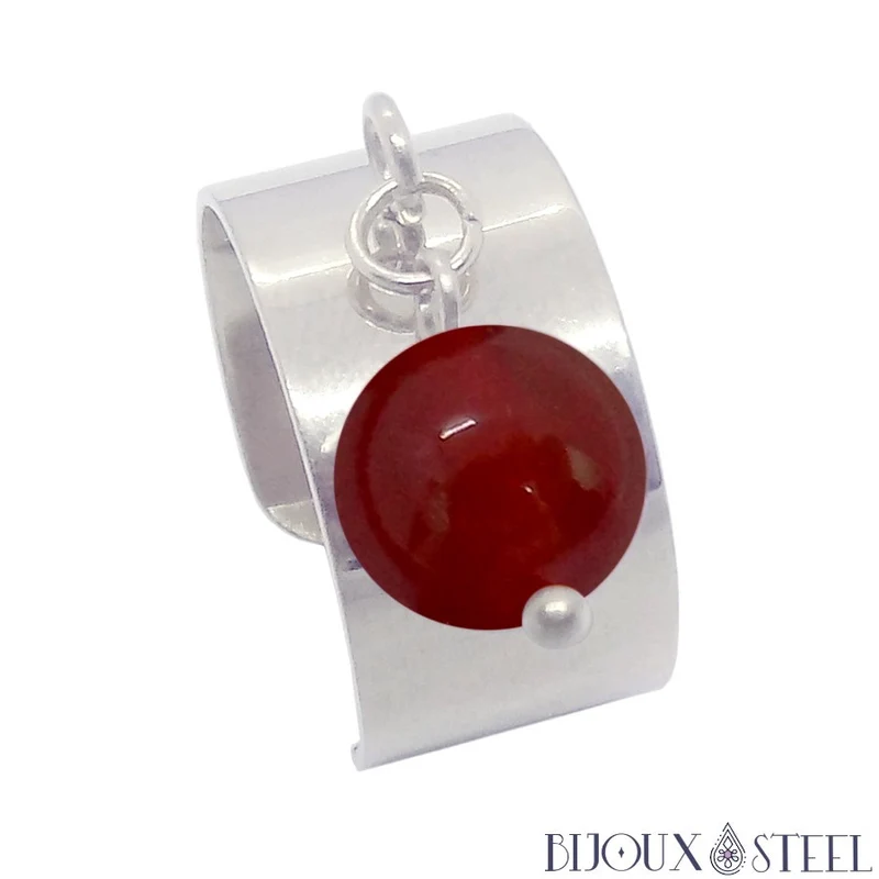 Bague large ajustable à perle de cornaline
