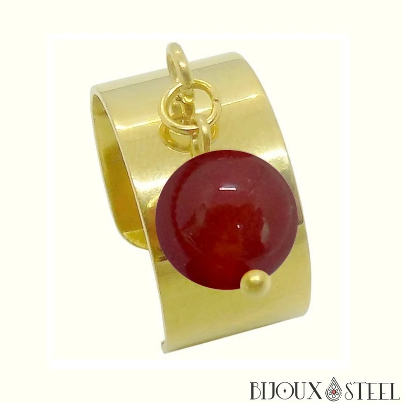 Bague large ajustable à perle de cornaline