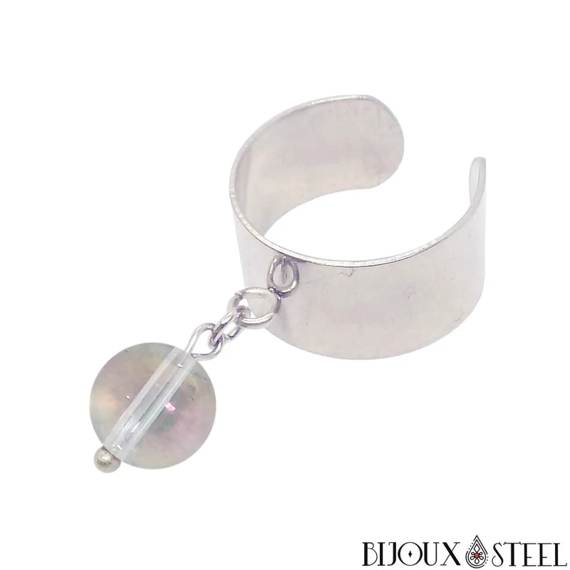 Bague large ajustable à perle de quartz angel aura