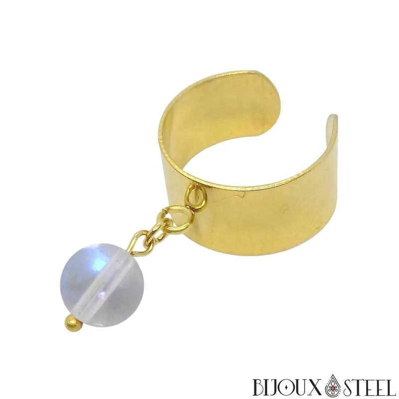 Bague large ajustable à perle de quartz angel aura