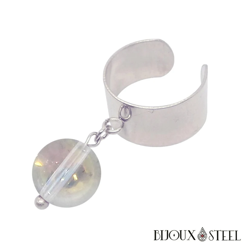 Bague large ajustable à perle de quartz angel aura
