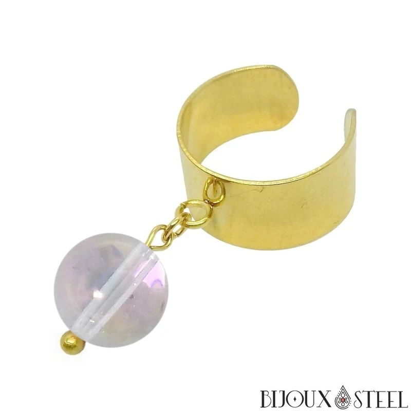 Bague large ajustable à perle de quartz angel aura