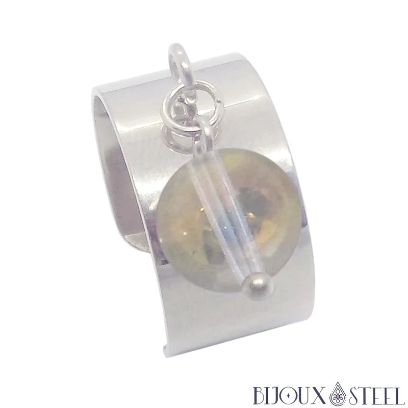 Bague large ajustable à perle de quartz angel aura