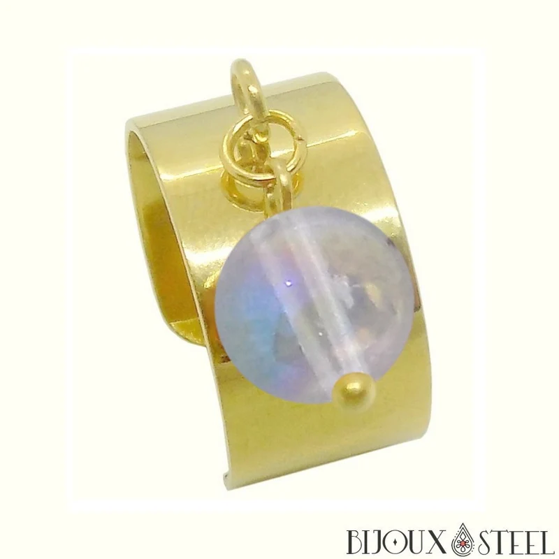 Bague large ajustable à perle de quartz angel aura