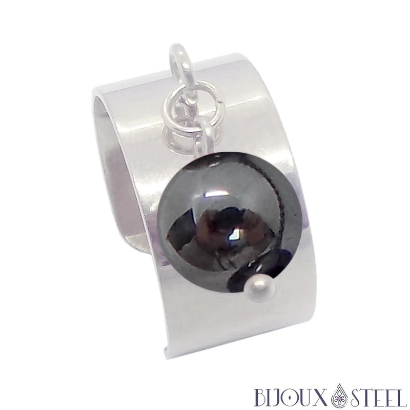 Bague large ajustable à perle d'hématite