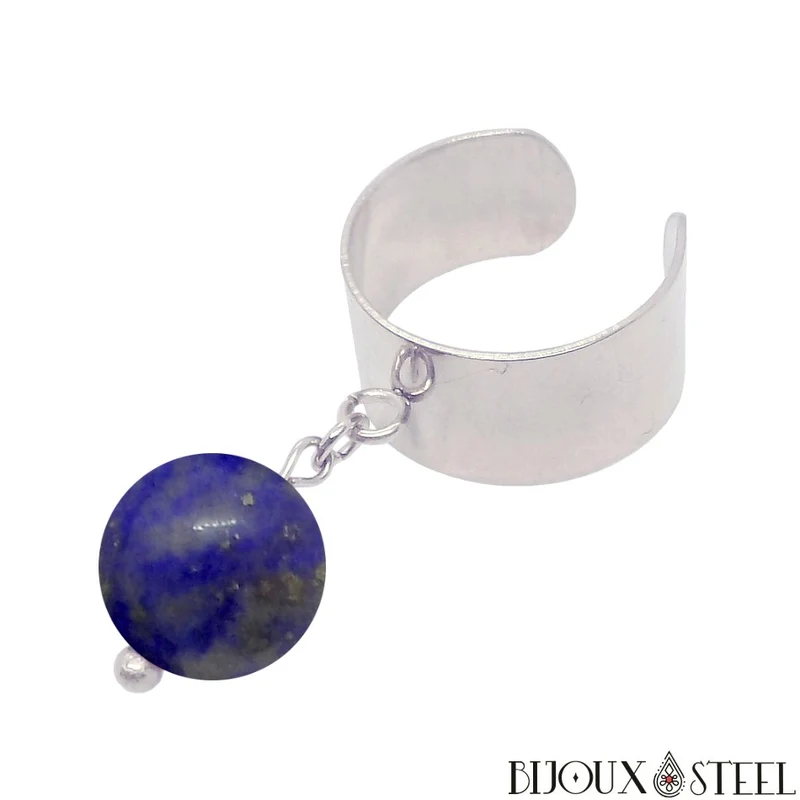 Bague large ajustable à perle de lapis-lazuli