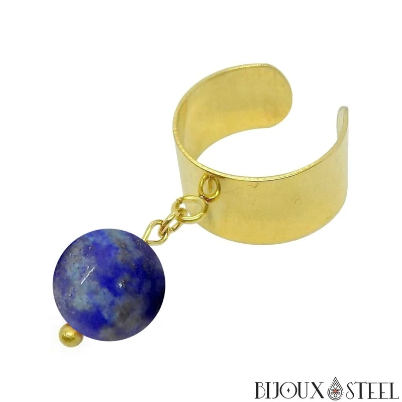 Bague large ajustable à perle de lapis-lazuli