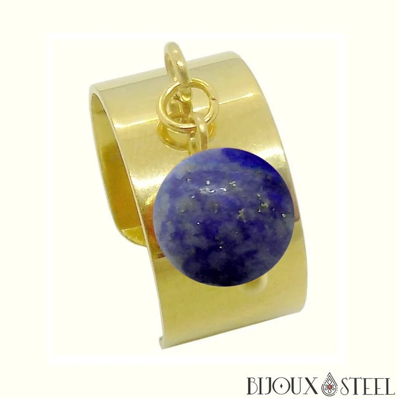 Bague large ajustable à perle de lapis-lazuli