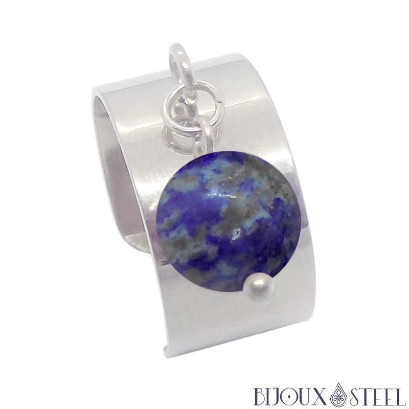 Bague large ajustable à perle de lapis-lazuli