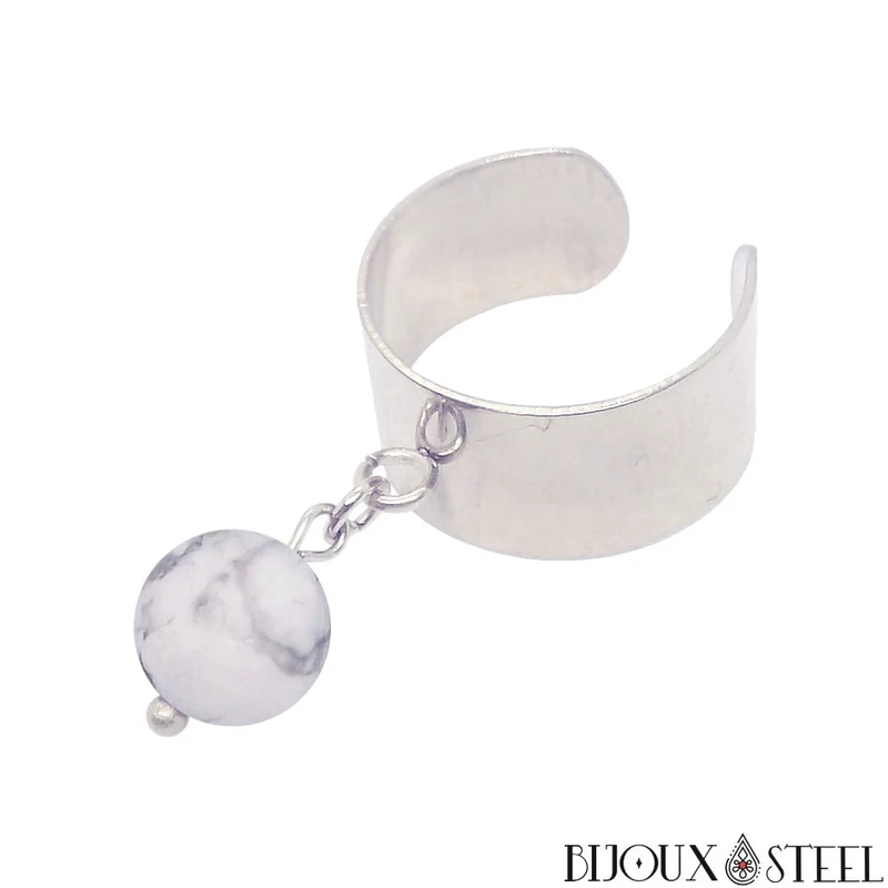 Bague large ajustable à perle d'howlite