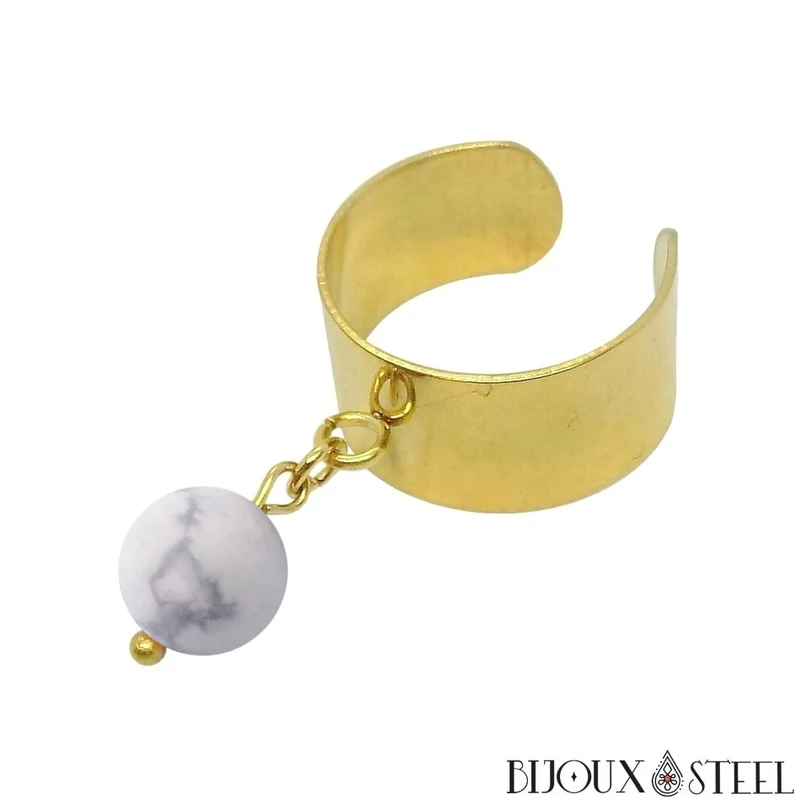 Bague large ajustable à perle d'howlite