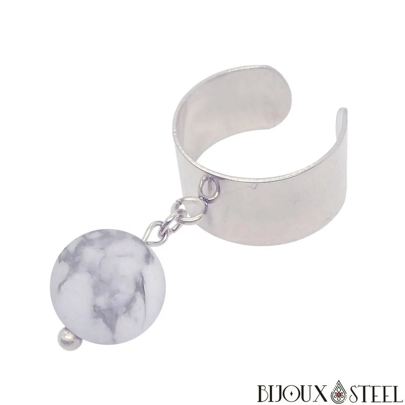Bague large ajustable à perle d'howlite