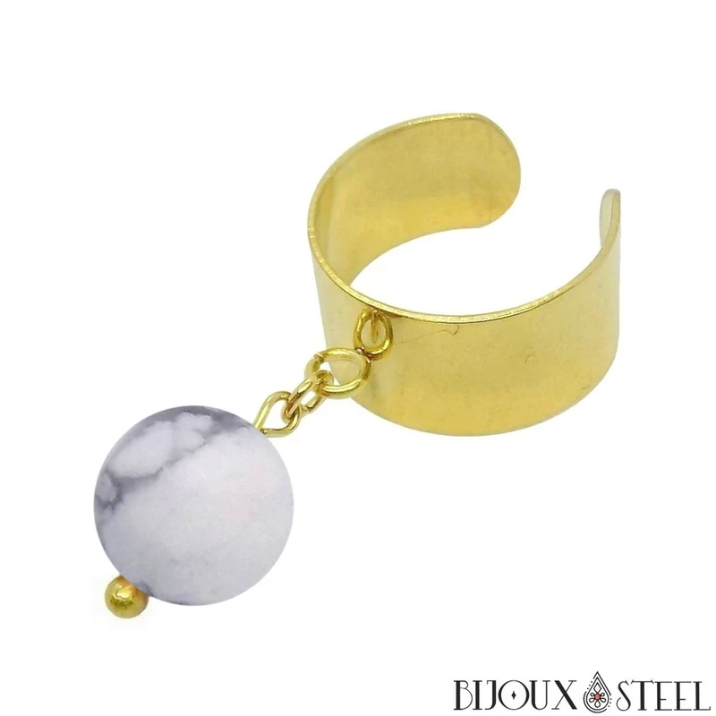 Bague large ajustable à perle d'howlite