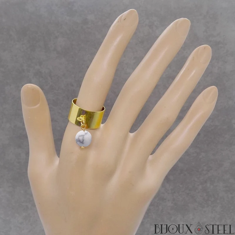 Bague large ajustable à perle d'howlite