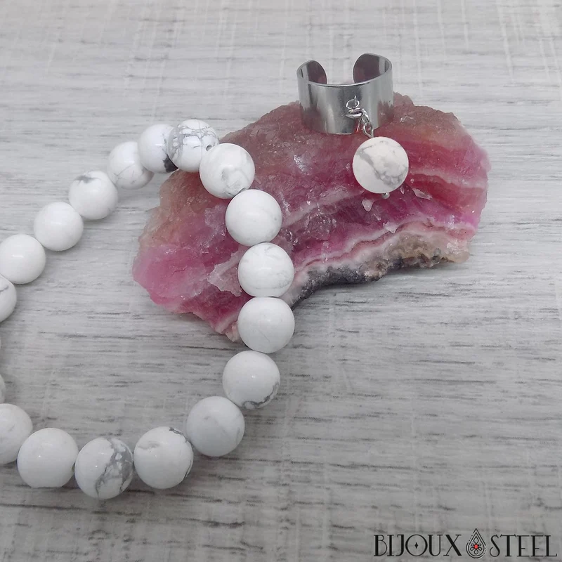 Bague large ajustable à perle d'howlite