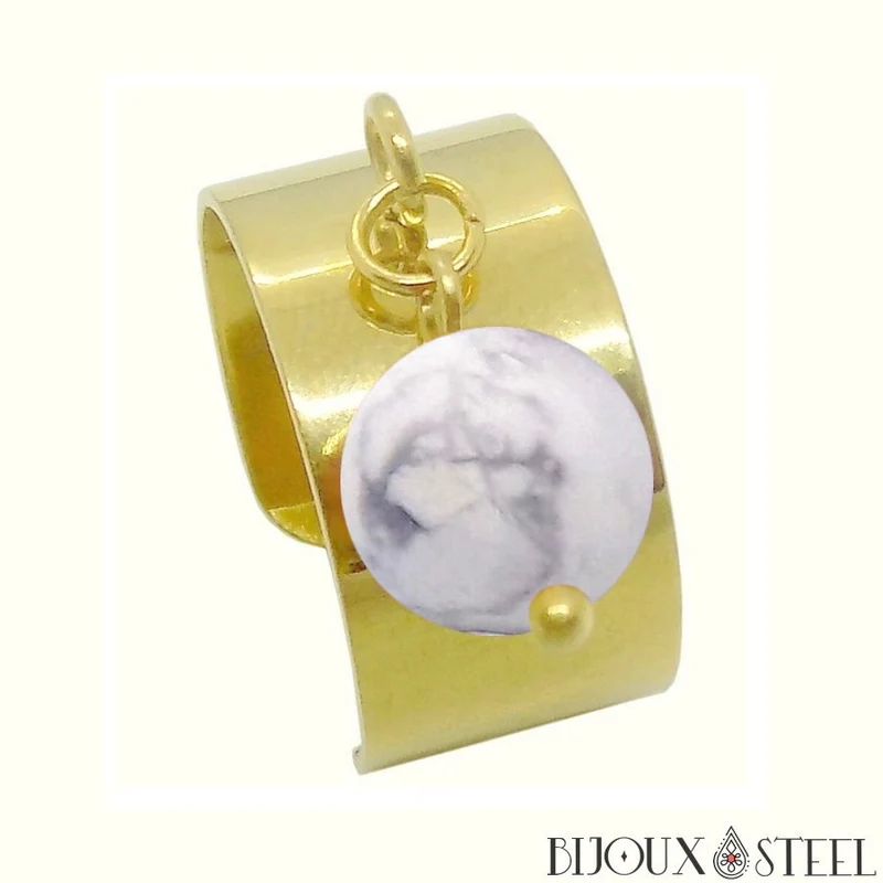 Bague large ajustable à perle d'howlite