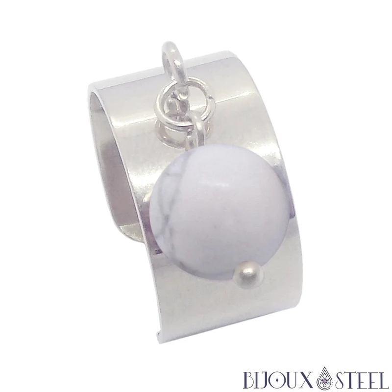 Bague large ajustable à perle d'howlite