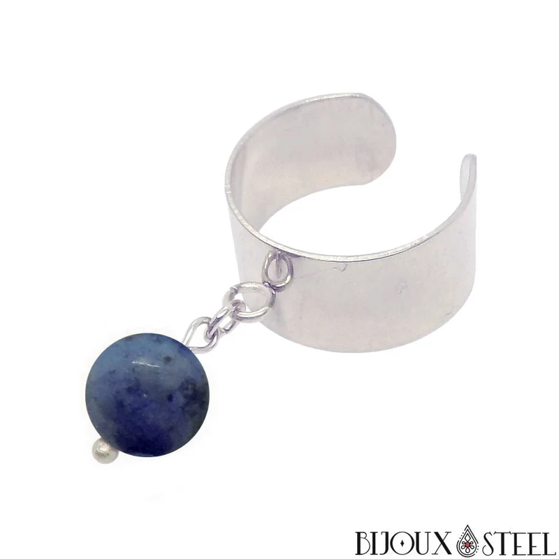 Bague large ajustable à perle de dumortiérite