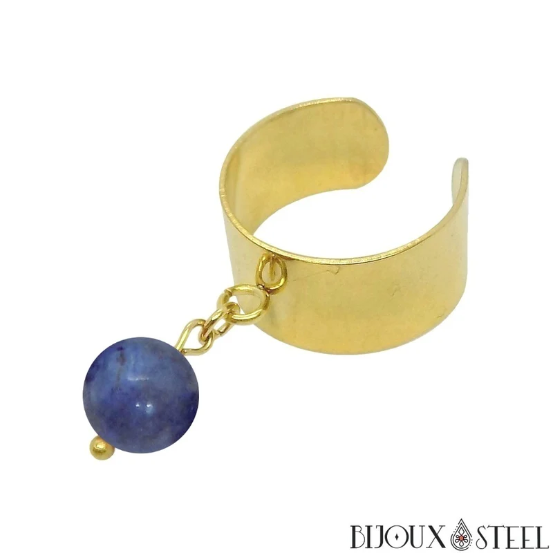 Bague large ajustable à perle de dumortiérite