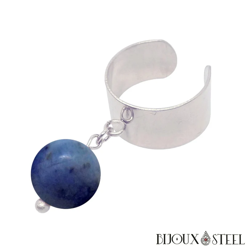 Bague large ajustable à perle de dumortiérite