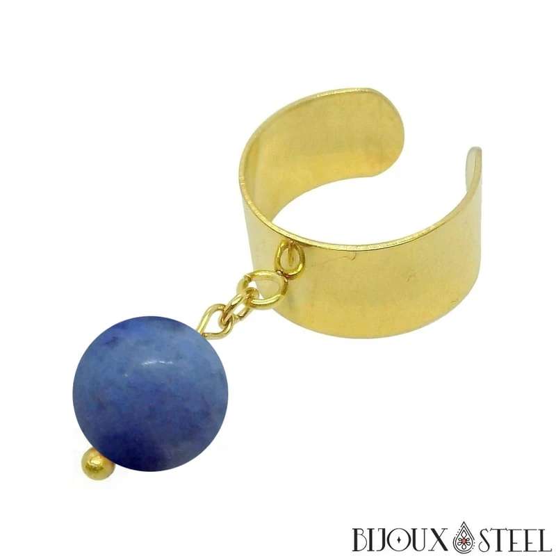 Bague large ajustable à perle de dumortiérite