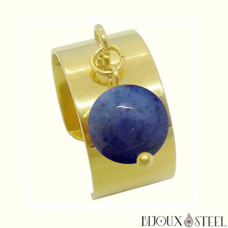 Bague large ajustable à perle de dumortiérite