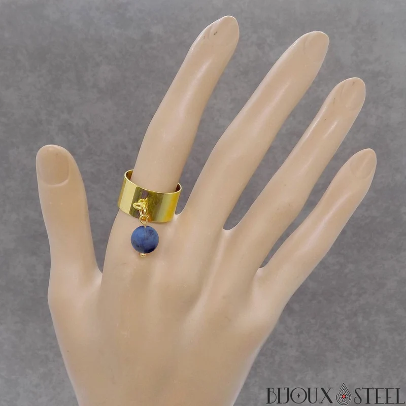 Bague large ajustable à perle de dumortiérite