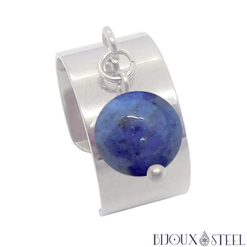 Bague large ajustable à perle de dumortiérite