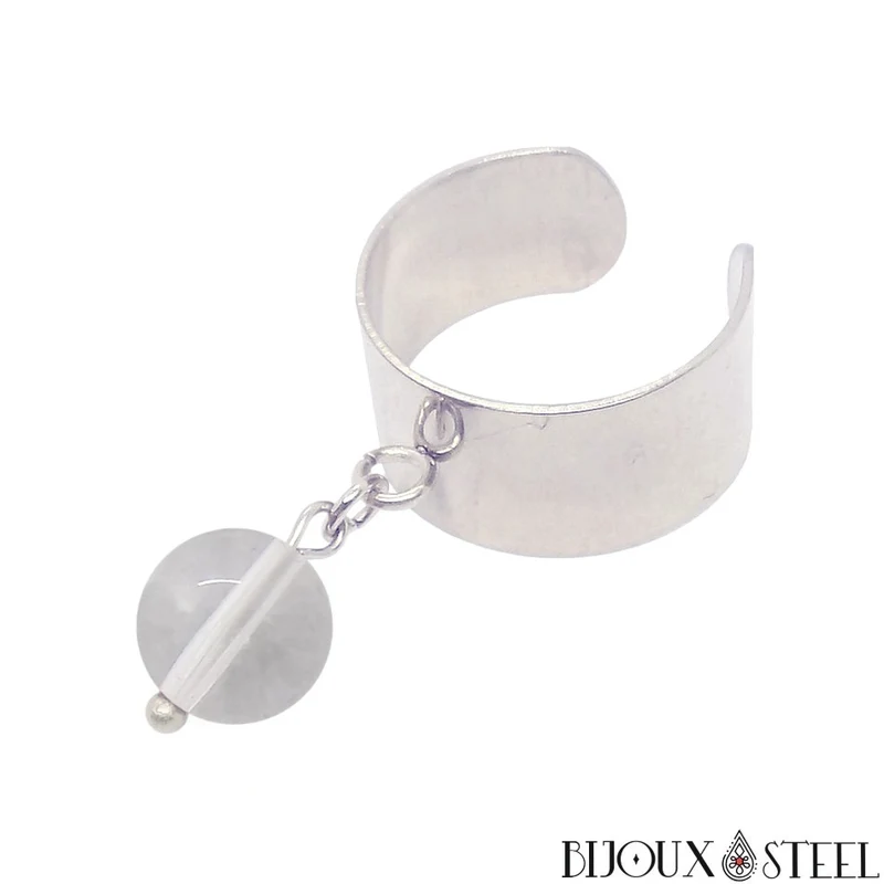 Bague large ajustable à perle de cristal de roche
