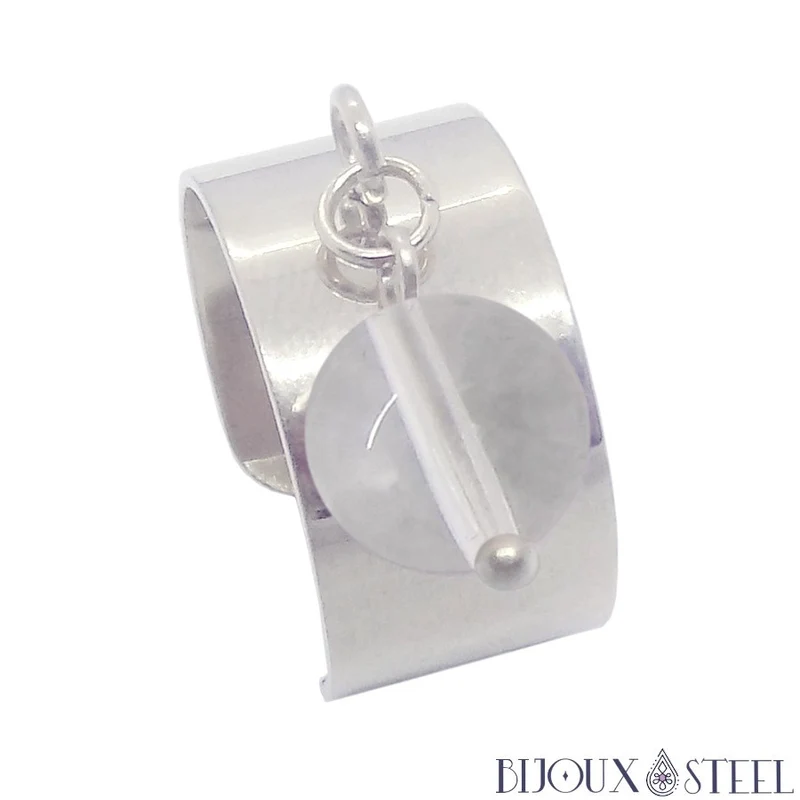 Bague large ajustable à perle de cristal de roche
