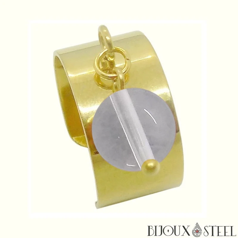 Bague large ajustable à perle de cristal de roche