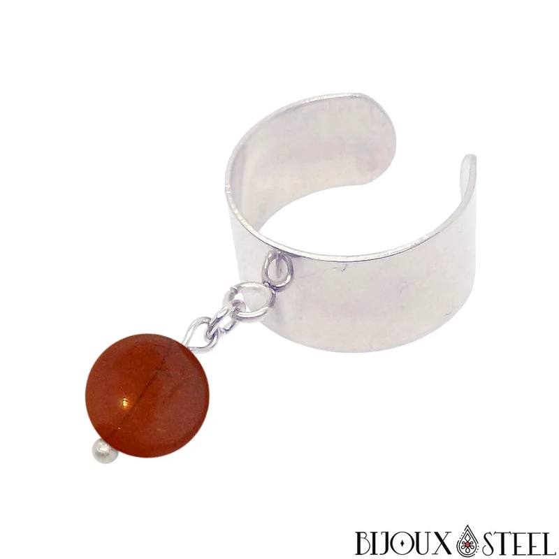Bague large ajustable à perle de jaspe rouge