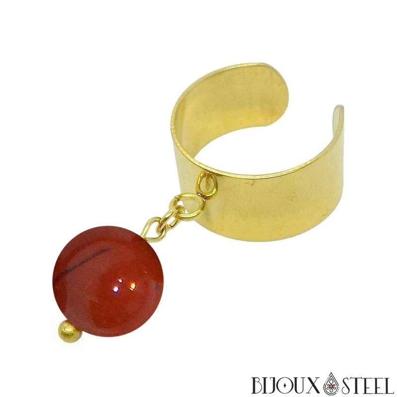 Bague large ajustable à perle de jaspe rouge