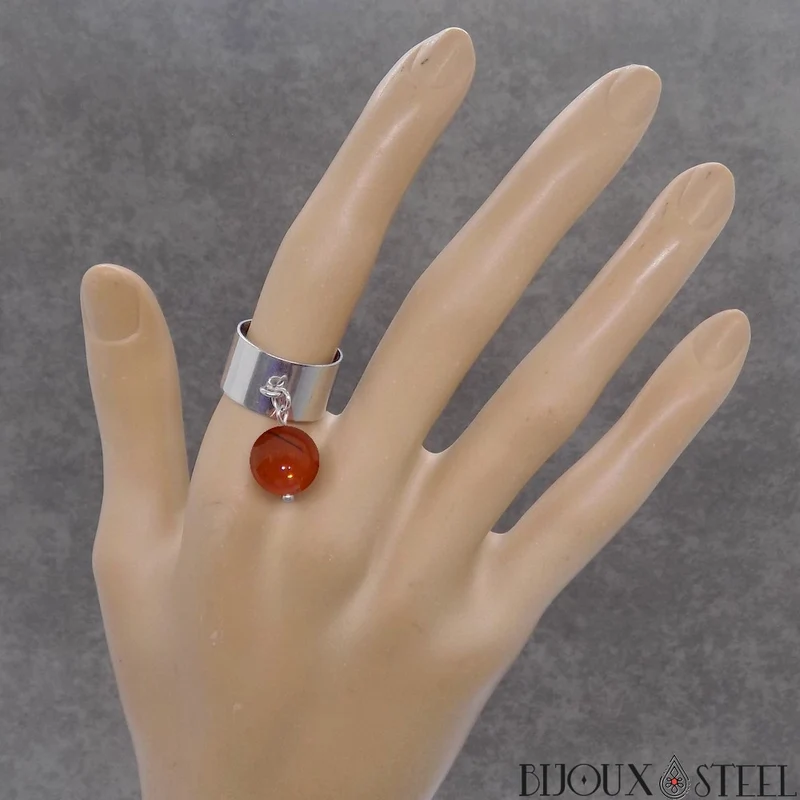 Bague large ajustable à perle de jaspe rouge