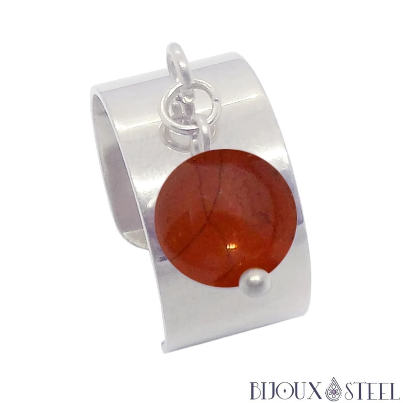 Bague large ajustable à perle de jaspe rouge