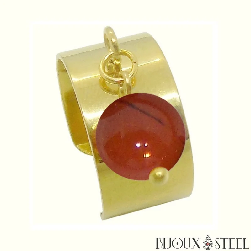 Bague large ajustable à perle de jaspe rouge