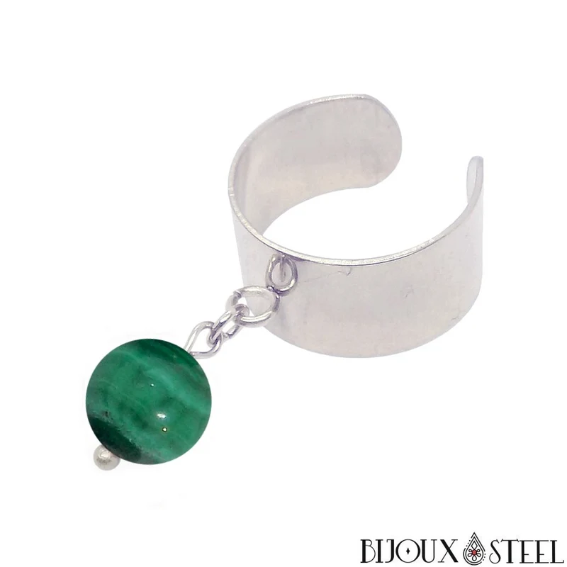 Bague large ajustable à perle de malachite