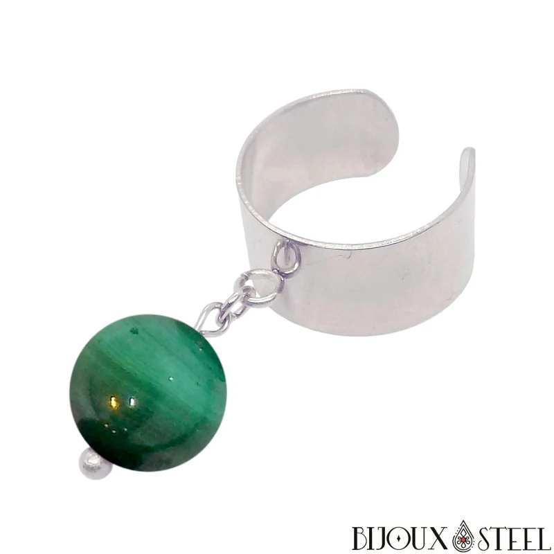 Bague large ajustable à perle de malachite