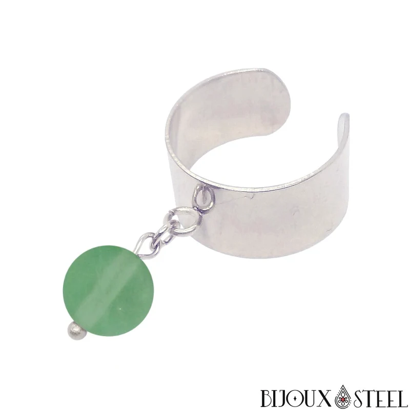 Bague large ajustable à perle de fluorite verte